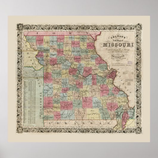 Colton's Map of Missouri (1851) Poster (Vorne)