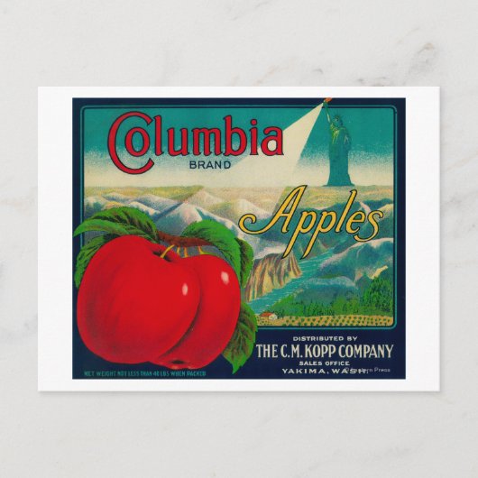 Columbia Apple Crate LabelYakima, WA Postkarte (Vorderseite)