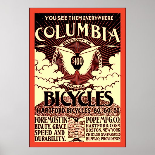 Columbia Bicycles ~ Vintage Fahrradwerbung Poster (Vorne)