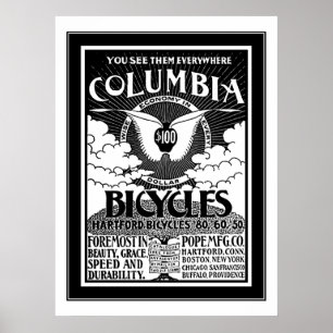 Columbia Fahrräder 1886 Werbeplakat Poster