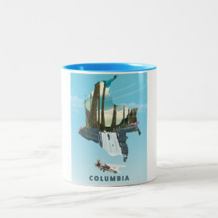 Columbia illustrierte Reisekartenplakat. Zweifarbige Tasse