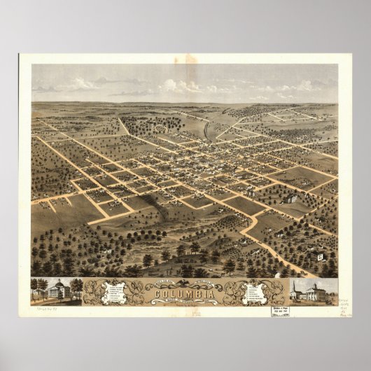 Columbia Missouri 1869 Antike Panoramakarte Poster (Vorne)