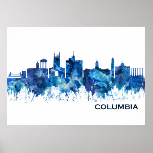 Columbia Missouri Skyline Blue Poster