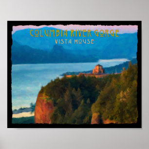 Columbia River Gorge und Vista House Retrodruck Poster