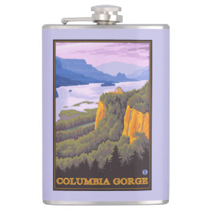 Columbia River Schlucht-Szene mit Kronen-Punkt Flachmann