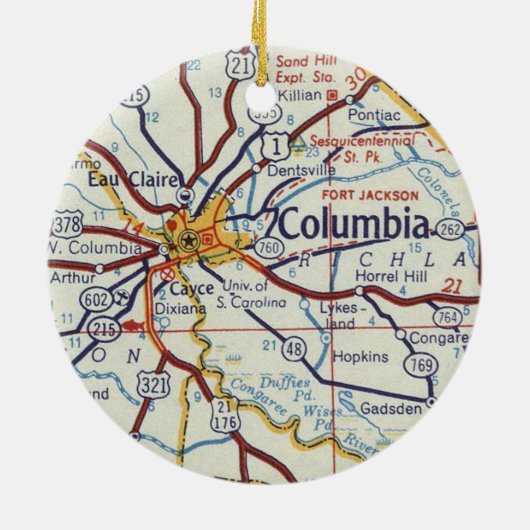 Columbia SC Karte Keramik Ornament (Hinten)