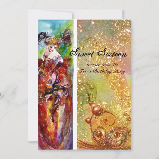 COLUMBINE, 16 . Geburtstag-Masquerade-Party, gelb Einladung (Vorderseite)