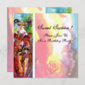 COLUMBINE, 16 . Geburtstag-Masquerade-Party, gelb Einladung (Vorne/Hinten)