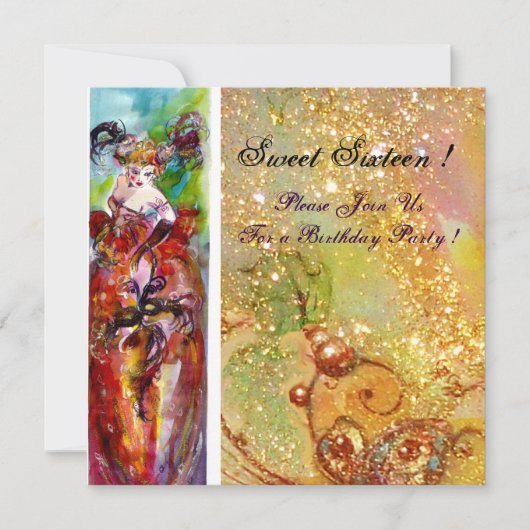 COLUMBINE, 16 . Geburtstag-Masquerade-Party, gelb Einladung (Vorderseite)