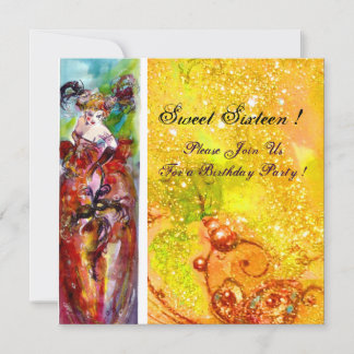 COLUMBINE, 16 . Geburtstag-Masquerade-Party, gelb Einladung