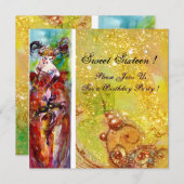 COLUMBINE, 16 . Geburtstag-Masquerade-Party, gelb Einladung (Vorne/Hinten)