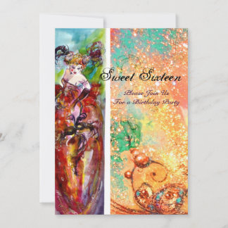 COLUMBINE 16 . Geburtstag Masquerade Party, gelb Einladung