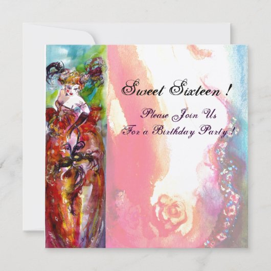 COLUMBINE, 16 . Geburtstag Masquerade Party, Gold Einladung (Vorderseite)