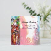 COLUMBINE, 16 . Geburtstag Masquerade Party, Gold Einladung (Stehend Vorderseite)