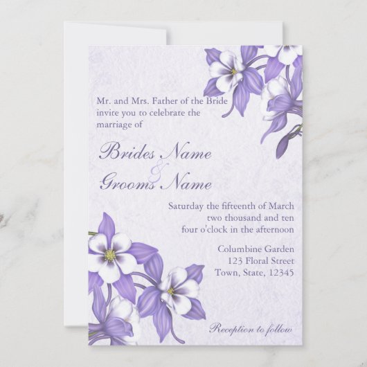 Columbine Bouquet 2 Einladungen für Hochzeiten (Vorderseite)