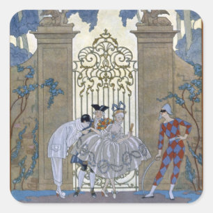 Columbine, Illustration für "Partys Galantes" Quadratischer Aufkleber