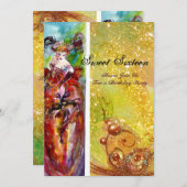 COLUMBINE, Mardi Gras, Sweet 16 Masquerade Party Einladung (Vorne/Hinten)