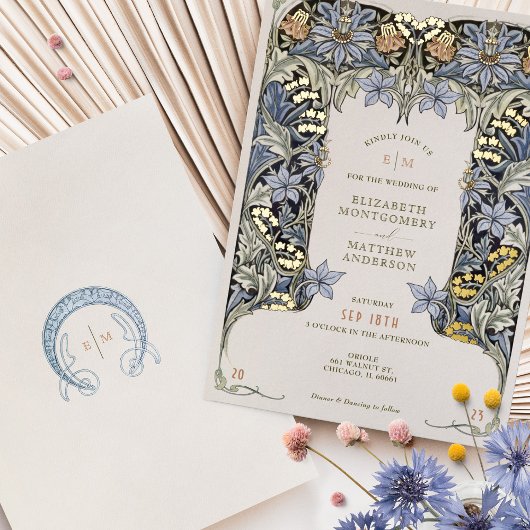 Columbine Morris Viktorianisch Vintage Wedding Folieneinladung