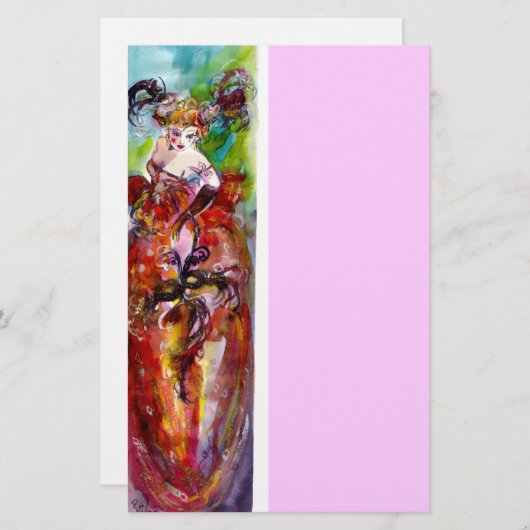 COLUMBINE, rot-blau-grün, rosa Briefpapier (Vorne/Hinten)