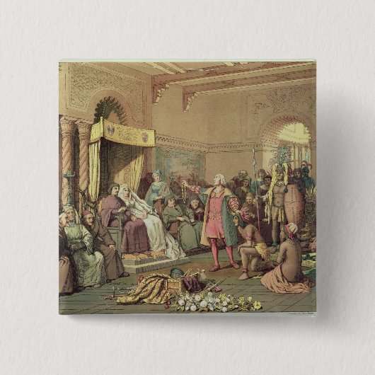 Columbus am Königshof von Spanien in Barcelona Button (Vorderseite)