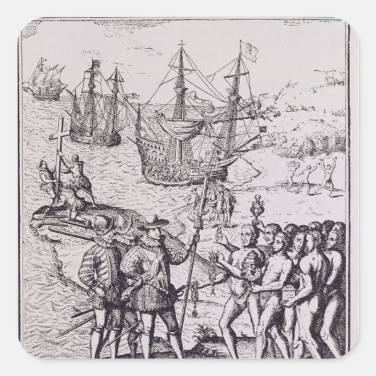 Columbus bei Hispaniola 2 Quadratischer Aufkleber (Vorderseite)
