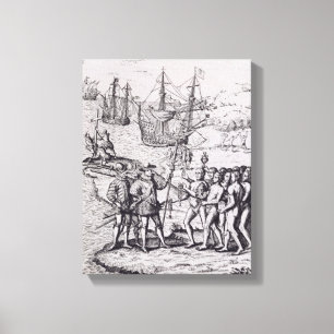 Columbus bei Hispaniola Leinwanddruck