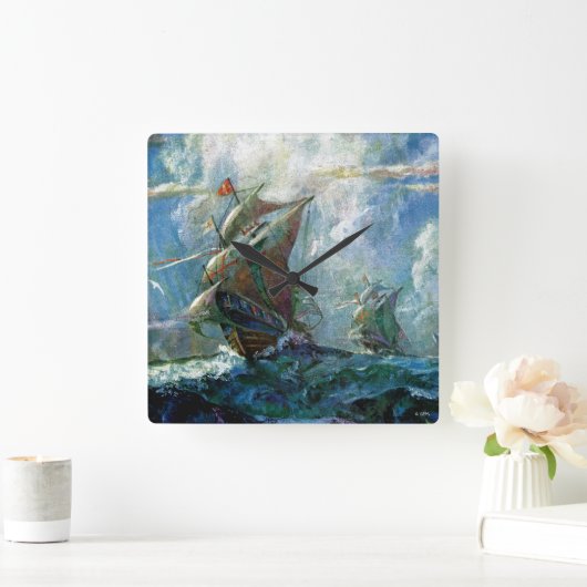 Columbus Day Quadratische Wanduhr (Zuhause)