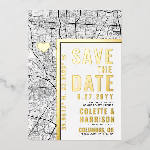 Columbus Love Locator Hochzeit Save the Date Folieneinladung