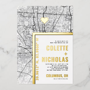 Columbus Love Locator Stadt-Themen-Hochzeit Folieneinladung