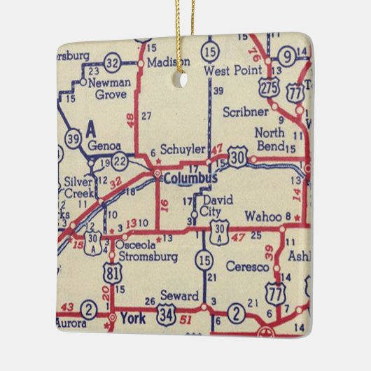 Columbus NE Vintage Karte Keramikornament (Links)