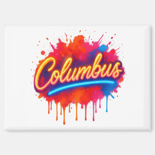 Columbus Neon Street Art Splash Magnet