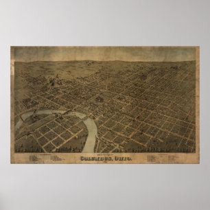Columbus Ohio 1872 Antique Panorama Karte Poster