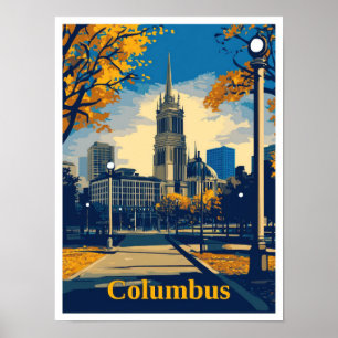 Columbus Ohio Art Vintage Reise Illustration Poster