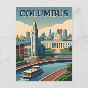 Columbus Ohio Capitol Riverfront Vintage Poster Postkarte