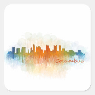Columbus Ohio, City Skyline, v3, Quadratischer Aufkleber