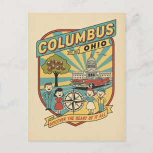 Columbus, Ohio Retro 1950er Jahre Reiseplakat Post Postkarte