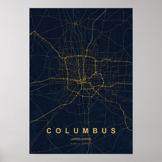 Columbus Ohio Stilisierte Kartenprint | Moderne He Poster (Vorne)