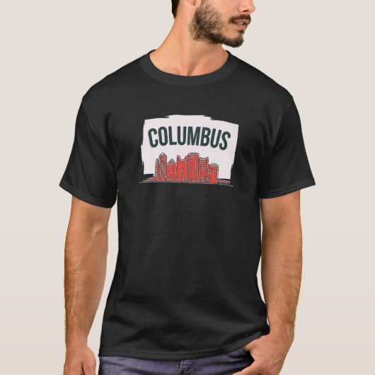 Columbus Ohio USA City Skyline Silhouette Outline T-Shirt (Vorderseite)