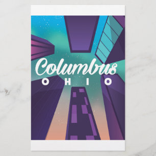 Columbus Ohio Wolkenkratzer Reiseplakat Druck. Briefpapier