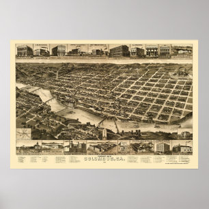 Columbus, panoramische Karte GA - 1886 Poster