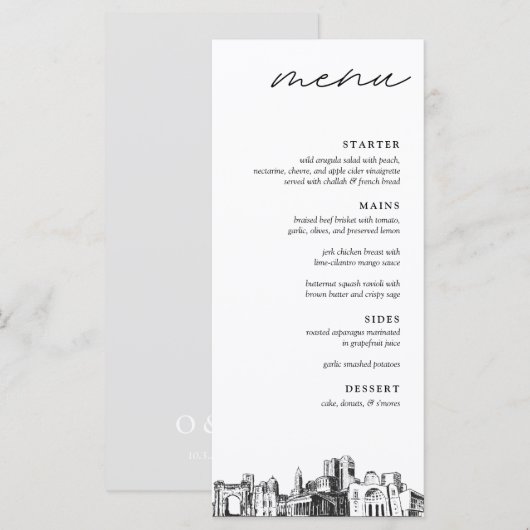Columbus Skyline Modern Wedding Dinner Menu Menükarte (Vorne/Hinten)
