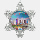 Columbus Snowflake Zinnwein Weihnachtsschmuck Schneeflocken Zinn-Ornament (Vorderseite)