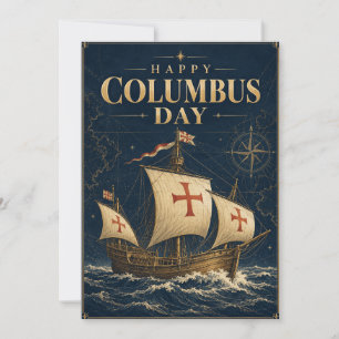 Columbus-Tag Nautilische Eleganz — Marine & Gold Feiertagskarte