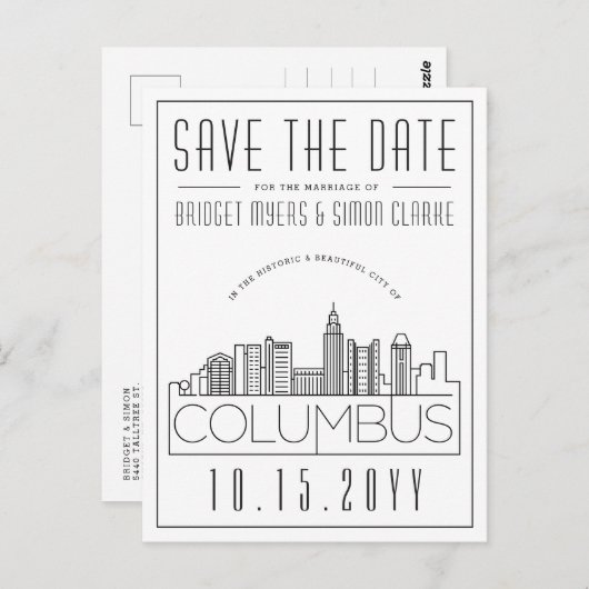 Columbus Wedding Deko Skyline Save the Date Postkarte (Vorne/Hinten)