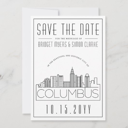 Columbus Wedding Deko Style Skyline Save the Date Einladung (Vorderseite)