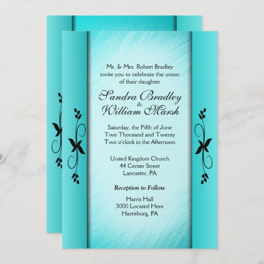 Columns Aquamarin Blue Wedding Einladungen (Vorne/Hinten)