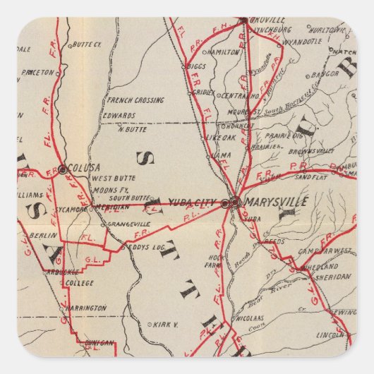 Colusa, Yolo, Napa, Butte, Yuba, Sutter, Solano Quadratischer Aufkleber (Vorderseite)