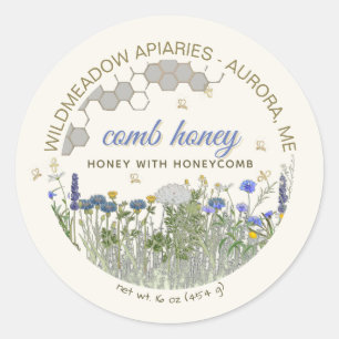 COMB HONEY Honey mit Comb Meadow Blume & Bienen Runder Aufkleber