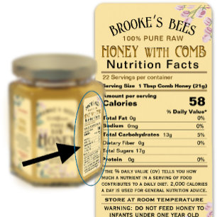 Comb Honey Nutrition Fakten Säugling Warnung Hex J Adressaufkleber