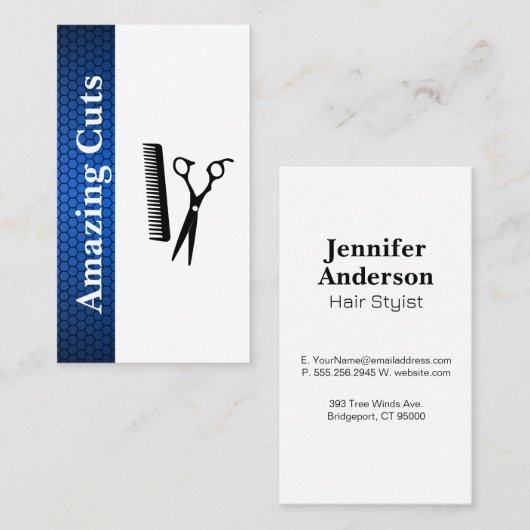 Comb-Logo der Schere | Geometrisches Trimmmuster Visitenkarte (Vorne/Hinten)